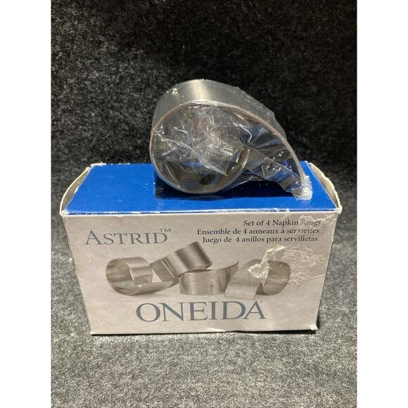 Oneida Astrid Set Of 4 Stainless Steel Napkin Rings New Old Stock - Picture 7 of 10
